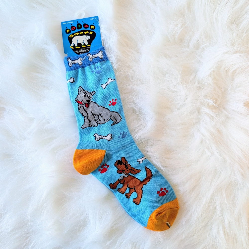 Blue and Orange Dog Socks Adult 8-11 New With Tags